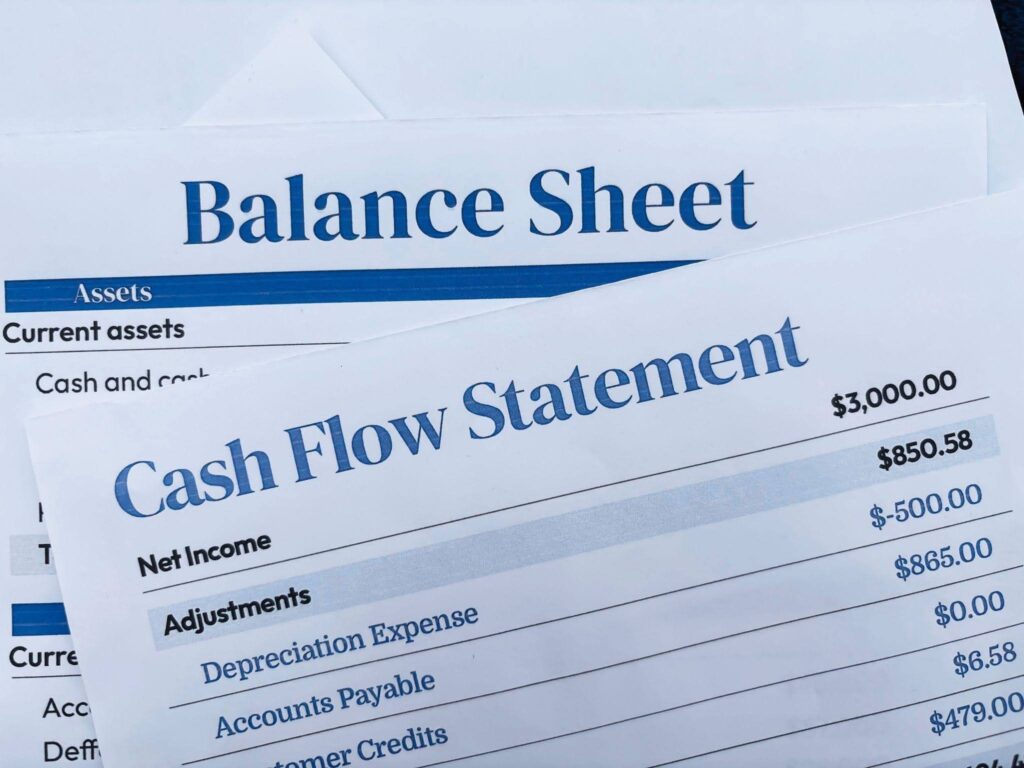 A cash flow statement from a balance sheet detailing cash inflows and outflows over a specific period